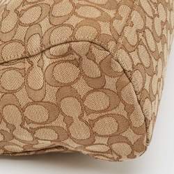 Coach Beige Signature Canvas East West Celeste Hobo