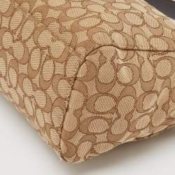 Coach Beige Signature Canvas East West Celeste Hobo