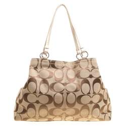 Pre Owned Coach Beige Signature Canvas Shopper Tote