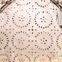 Pre Owned Coach Light Beige Laser Cut Leather Tote