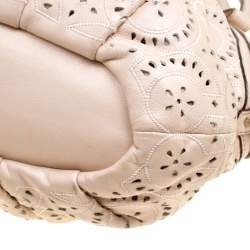 Pre Owned Coach Light Beige Laser Cut Leather Tote