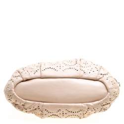 Pre Owned Coach Light Beige Laser Cut Leather Tote