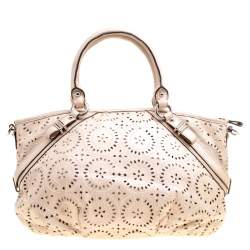 Pre Owned Coach Light Beige Laser Cut Leather Tote