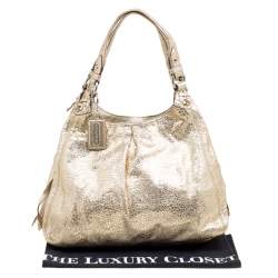 Pre Owned Coach Gold Embossed Leather Tote