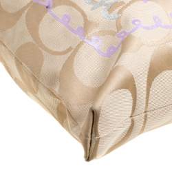 مملوكة مسبقًا Coach Beige/Lilac Signature Canvas Poppy Glam Tote