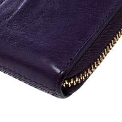 Pre Owned Coach Purple Leather Zip Around Wallet