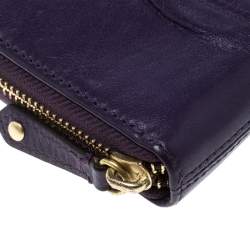 Pre Owned Coach Purple Leather Zip Around Wallet