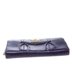Pre Owned Coach Purple Leather Zip Around Wallet