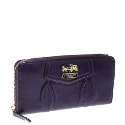 Pre Owned Coach Purple Leather Zip Around Wallet