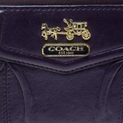 Pre Owned Coach Purple Leather Zip Around Wallet