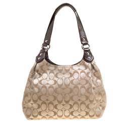 Coach Beige/Brown Signature Fabric Shoulder Bag
