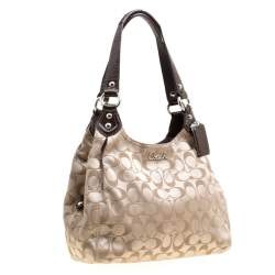 Coach Beige/Brown Signature Fabric Shoulder Bag