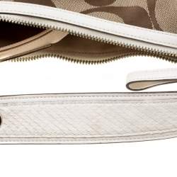 Coach Beige/White Signature Patched Canvas and Snake Skin Hobo