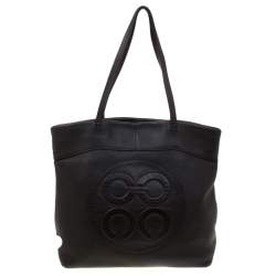 Pre Owned Coach Black Leather Shopper Tote