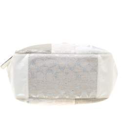 Pre Owned حقيبة يد كوتش شوبر باتشورك جلد وكانفاس فضية/ بيضاء