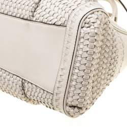 Pre Owned Coach Off-White Woven Leather Caroline Dowel Top Handle Bag