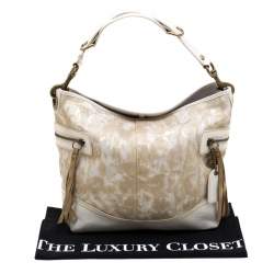 Coach Beige/White Printed Canvas and Leather Hobo