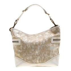 Coach Beige/White Printed Canvas and Leather Hobo