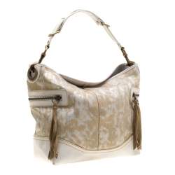 Coach Beige/White Printed Canvas and Leather Hobo