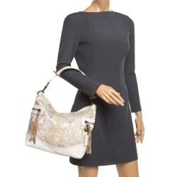 Coach Beige/White Printed Canvas and Leather Hobo