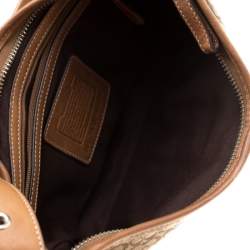 Pre Owned Coach Light Brown Signature Canvas And Leather Shoulder Bag