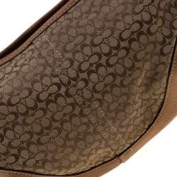 Pre Owned Coach Light Brown Signature Canvas And Leather Shoulder Bag