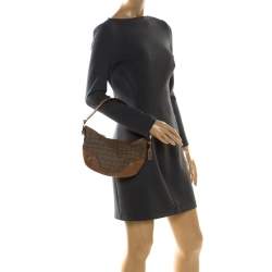 Pre Owned Coach Light Brown Signature Canvas And Leather Shoulder Bag