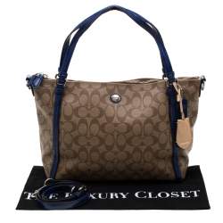 Pre Owned Coach Brown/Blue Signature Coated Canvas and Patent Leather Tote