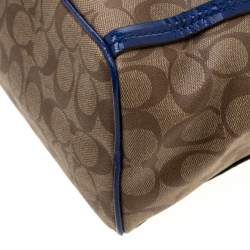 Pre Owned Coach Brown/Blue Signature Coated Canvas and Patent Leather Tote