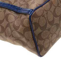 Pre Owned Coach Brown/Blue Signature Coated Canvas and Patent Leather Tote