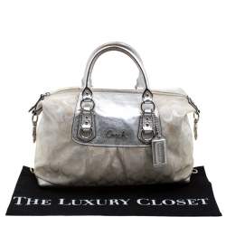 Coach Silver Canvas and Leather Ashley Satchel