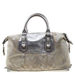 Coach Silver Canvas and Leather Ashley Satchel