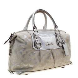 Coach Silver Canvas and Leather Ashley Satchel