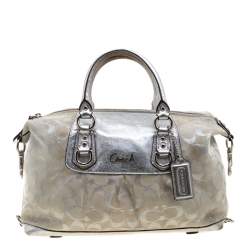 Coach Silver Canvas and Leather Ashley Satchel