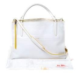 Pre Owned Coach White Leather Large Borough Sunglow Tote