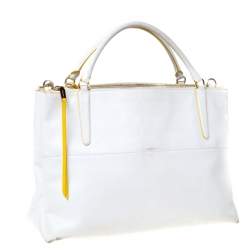 Pre Owned Coach White Leather Large Borough Sunglow Tote