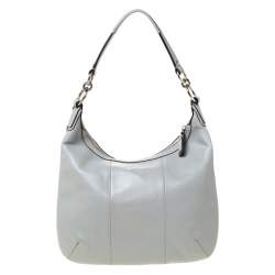 Pre Owned حقيبة كوتش كريستين جلد مغزولة رمادية