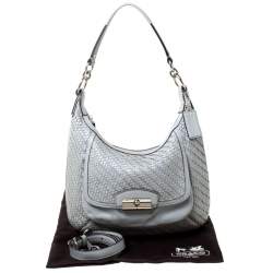 Pre Owned حقيبة كوتش كريستين جلد مغزولة رمادية