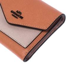 Coach Pastel Orange/Pink Leather Colorblock Trifold Wallet 