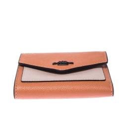 Coach Pastel Orange/Pink Leather Colorblock Trifold Wallet 