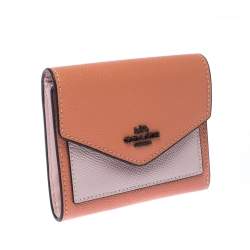 Coach Pastel Orange/Pink Leather Colorblock Trifold Wallet 