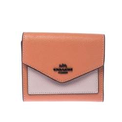 Coach Pastel Orange/Pink Leather Colorblock Trifold Wallet 