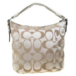 Pre Owned Coach Cream Canvas and Leather Small Kristin Hobo