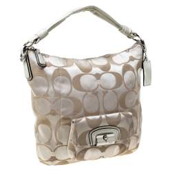 Pre Owned Coach Cream Canvas and Leather Small Kristin Hobo