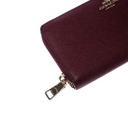 Pre Owned Coach Burgundy Leather Accordion Zip Wallet