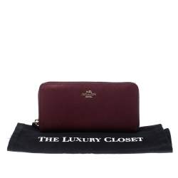 Pre Owned Coach Burgundy Leather Accordion Zip Wallet