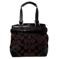 مملوكة مسبقًا Coach Black/Brown Canvas and Leather Hampton Satchel
