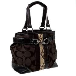 مملوكة مسبقًا Coach Black/Brown Canvas and Leather Hampton Satchel