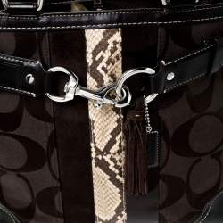 مملوكة مسبقًا Coach Black/Brown Canvas and Leather Hampton Satchel