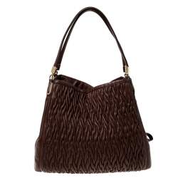 Pre Owned Coach Brown Leather Madison Phoebe Gathered Twist Shoulder Bag